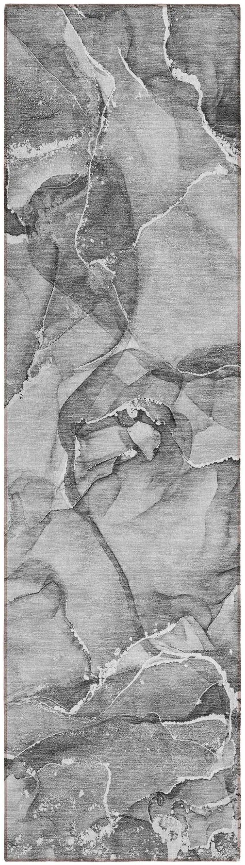 Gray and Ivory Abstract Washable Non Skid Indoor Outdoor Runner Rug Photo 2