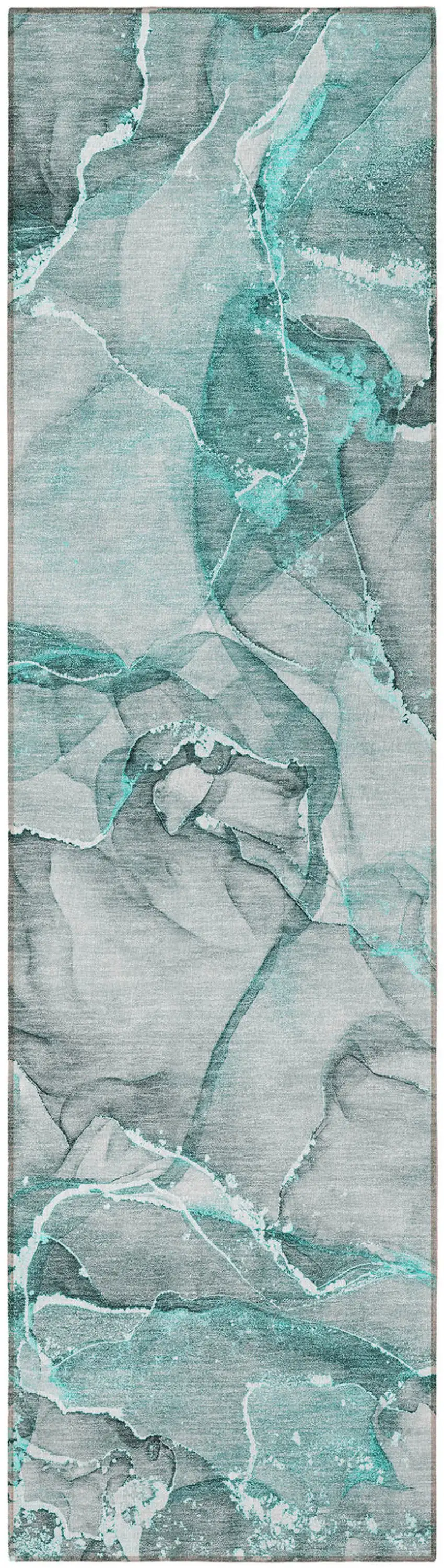 8' Runner Gray and Ivory Abstract Washable Non Skid Indoor Outdoor Runner Rug Photo 5