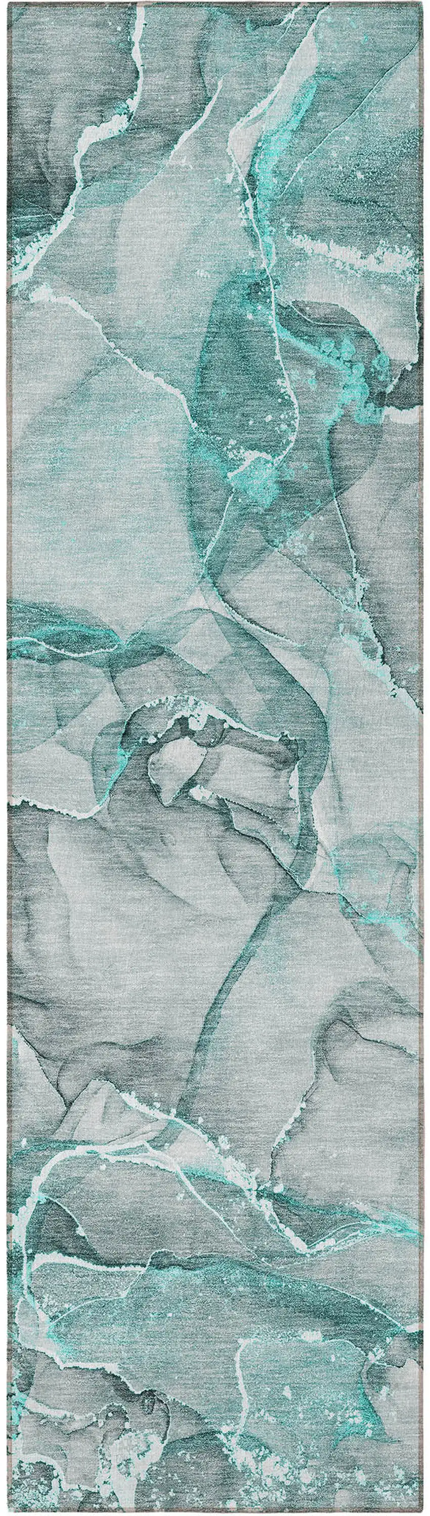8' Runner Gray and Ivory Abstract Washable Non Skid Indoor Outdoor Runner Rug Photo 5