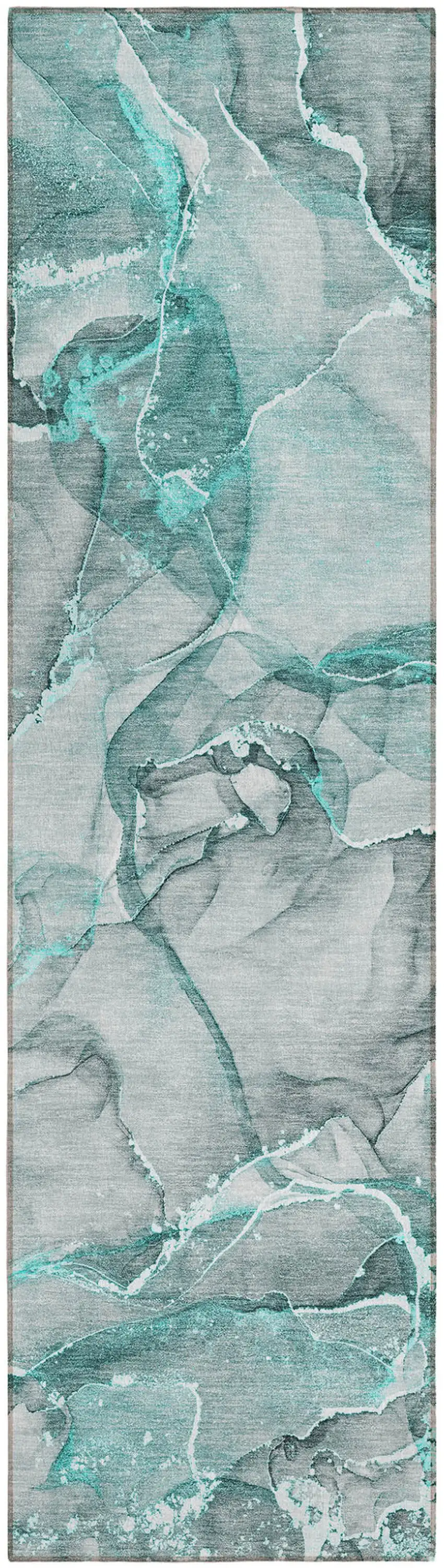 8' Runner Gray and Ivory Abstract Washable Non Skid Indoor Outdoor Runner Rug Photo 2