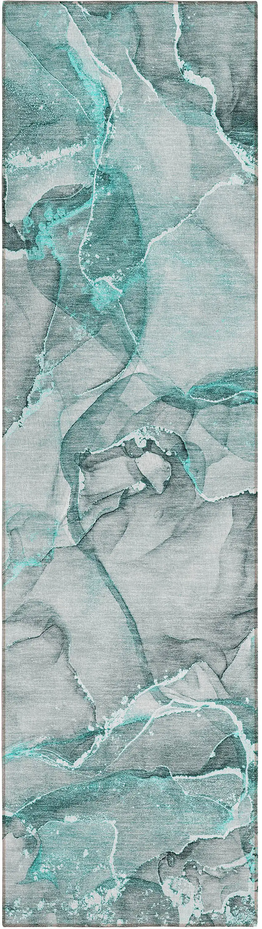 8' Runner Gray and Ivory Abstract Washable Non Skid Indoor Outdoor Runner Rug Photo 2