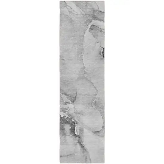 8' Runner Gray and Ivory Abstract Washable Non Skid Indoor Outdoor Runner Rug Photo 4