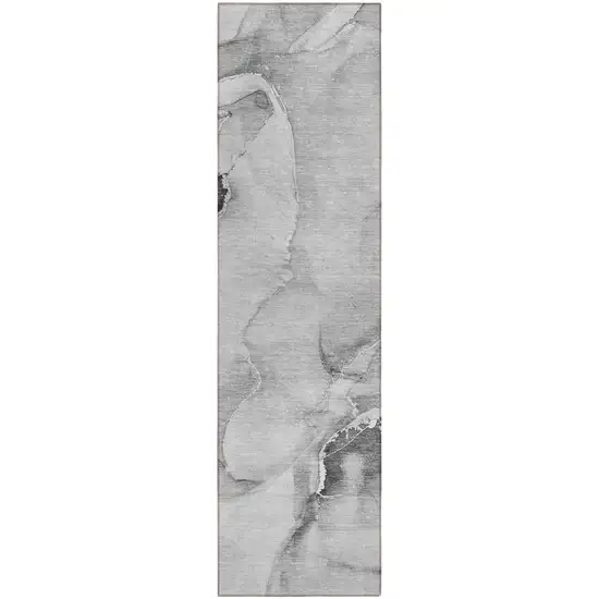 8' Runner Gray and Ivory Abstract Washable Non Skid Indoor Outdoor Runner Rug Photo 2
