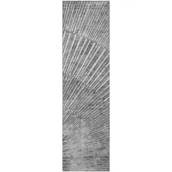 Gray and Ivory Abstract Washable Non Skid Indoor Outdoor Runner Rug Photo 5