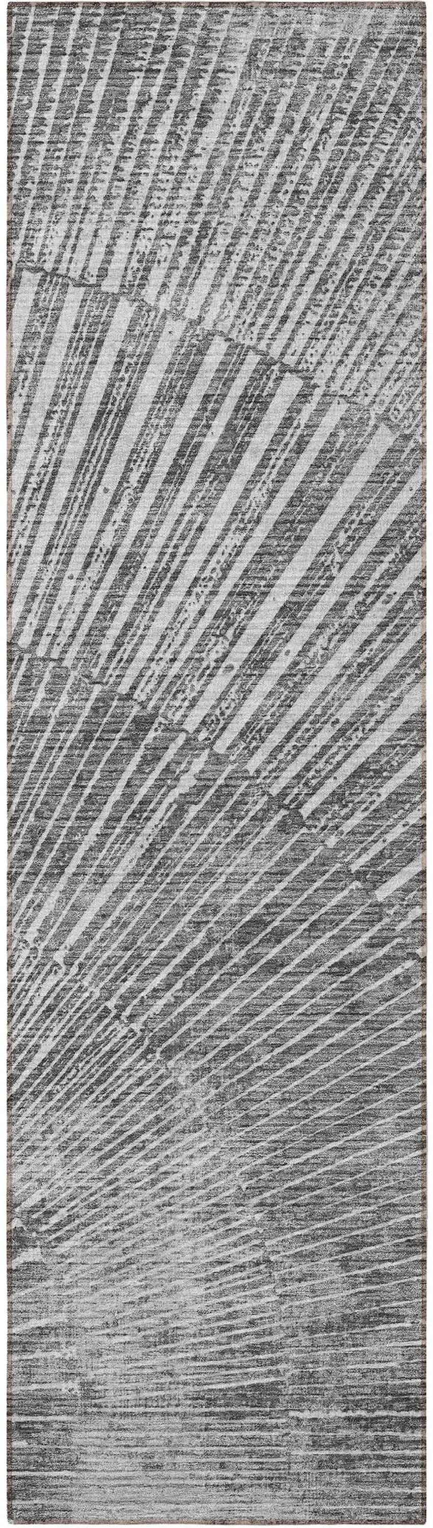 Gray and Ivory Abstract Washable Non Skid Indoor Outdoor Runner Rug Photo 5