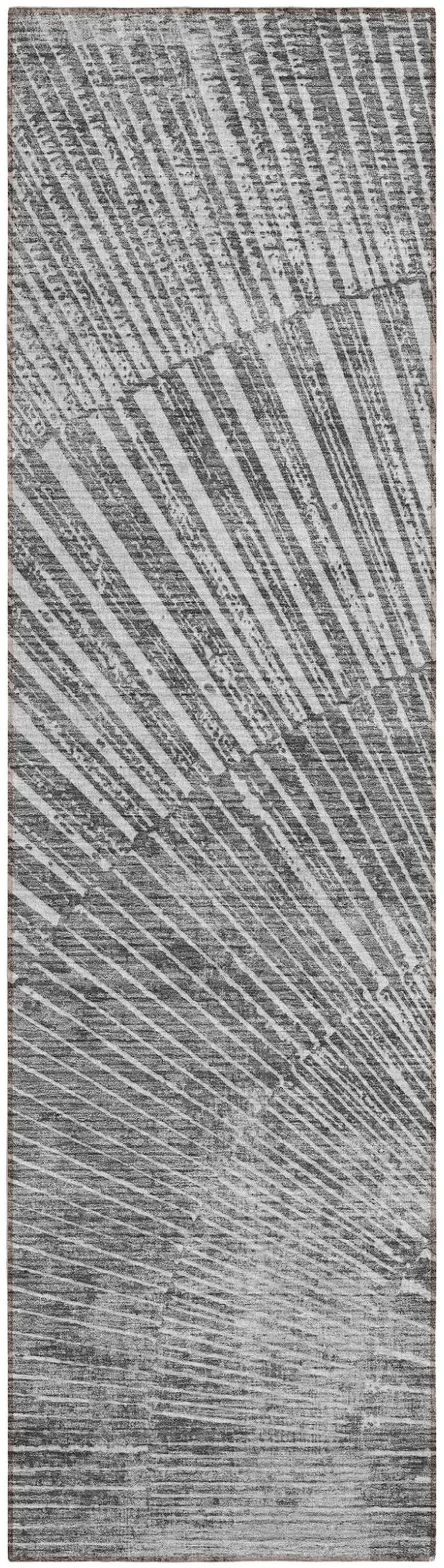 Gray and Ivory Abstract Washable Non Skid Indoor Outdoor Runner Rug Photo 2