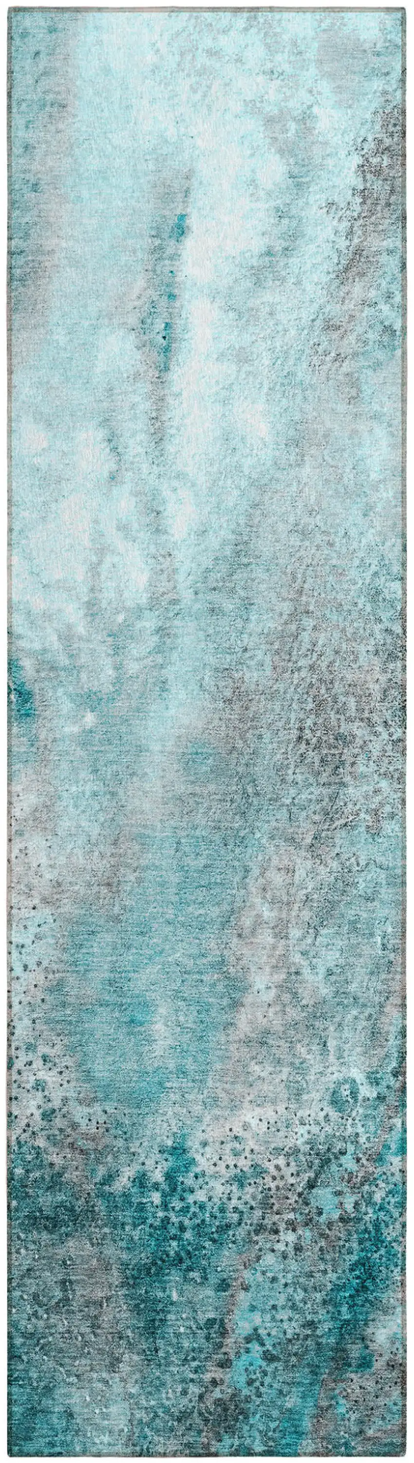 Gray and Ivory Abstract Washable Non Skid Indoor Outdoor Runner Rug Photo 2
