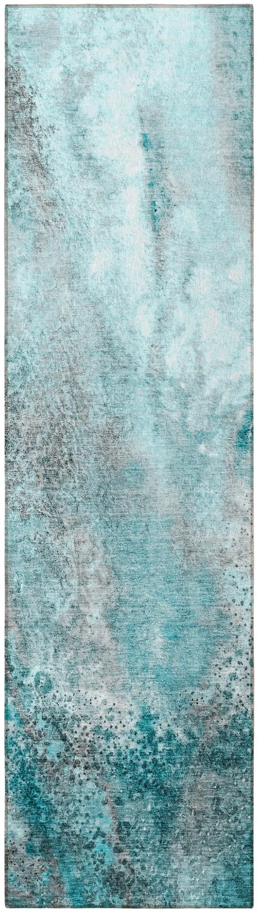 Gray and Ivory Abstract Washable Non Skid Indoor Outdoor Runner Rug Photo 4