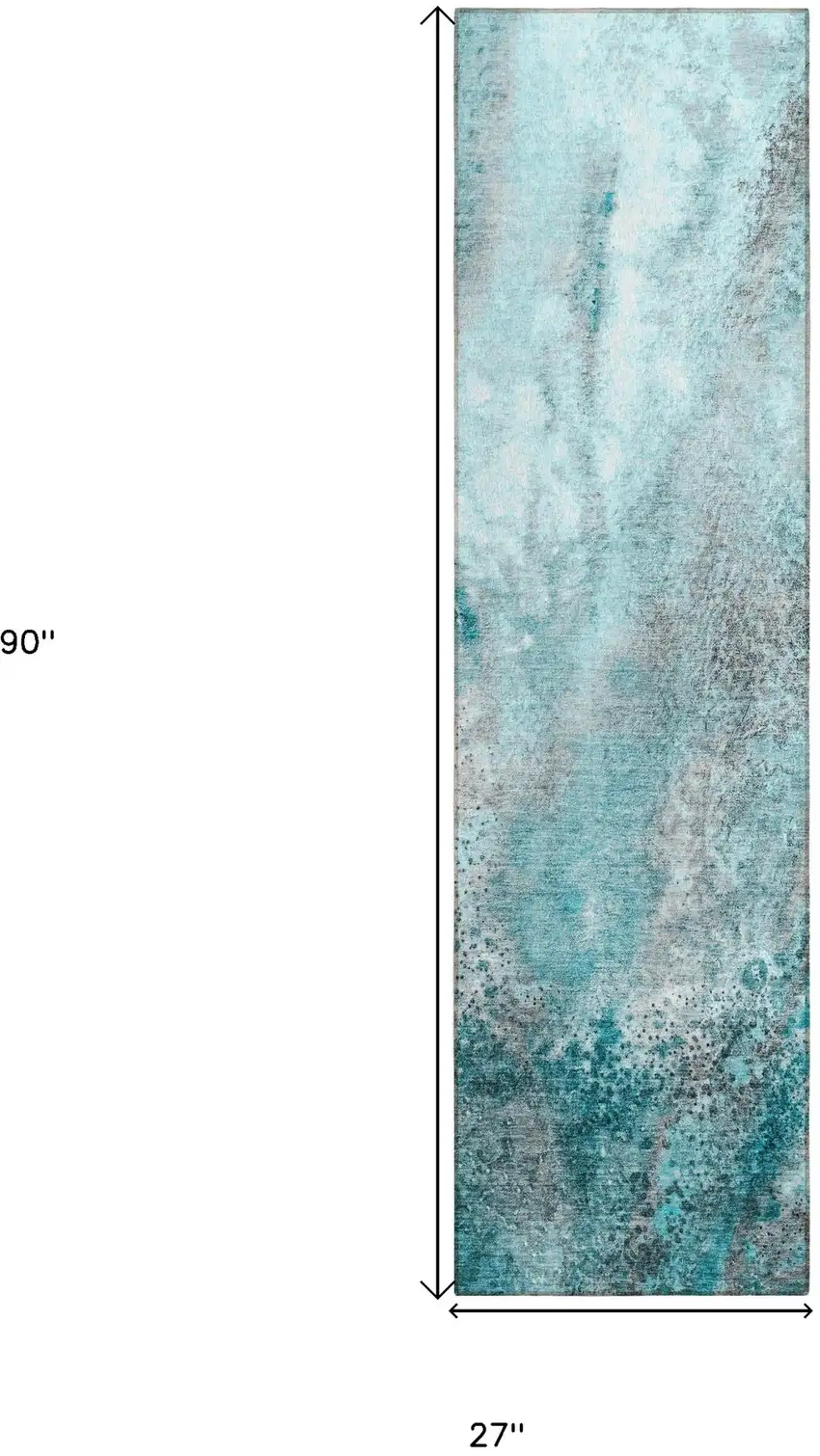 Gray and Ivory Abstract Washable Non Skid Indoor Outdoor Runner Rug Photo 3