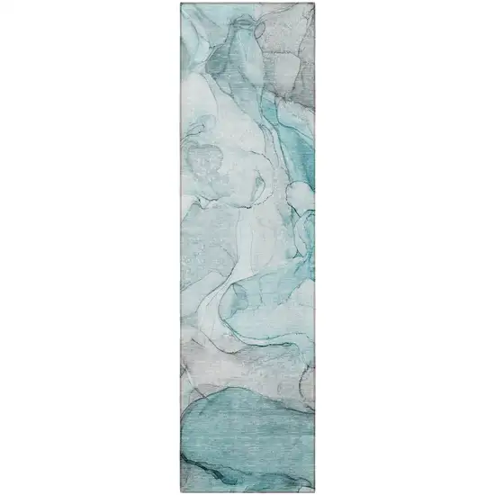 Gray and Ivory Abstract Washable Non Skid Indoor Outdoor Runner Rug Photo 4