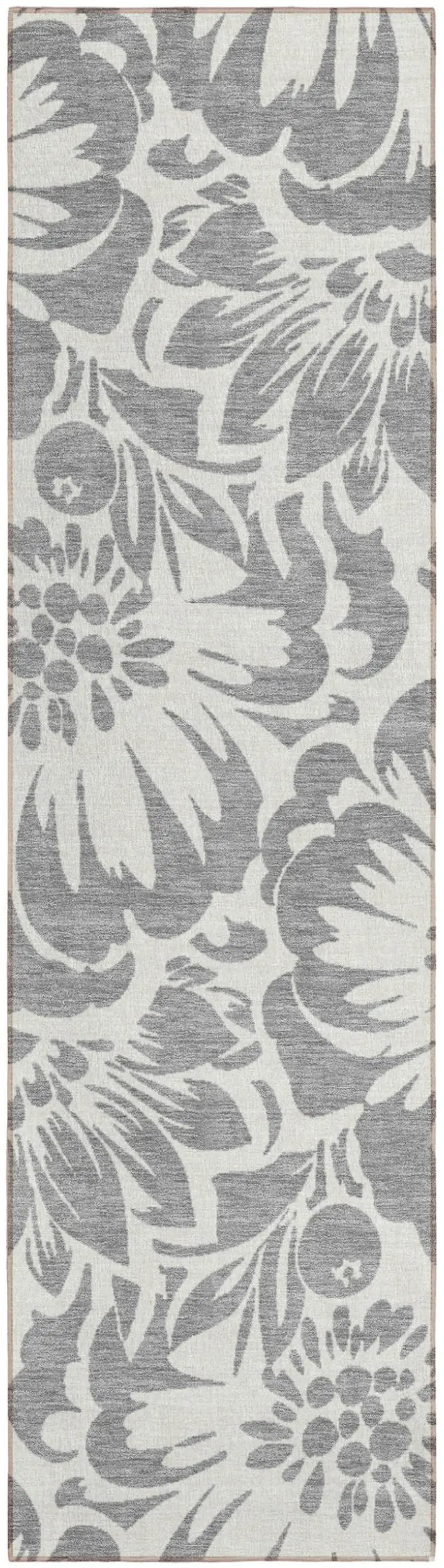 Gray and Ivory Floral Washable Non Skid Indoor Outdoor Runner Rug Photo 2