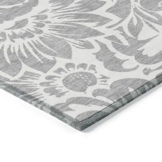 Gray and Ivory Floral Washable Non Skid Indoor Outdoor Runner Rug Photo 7
