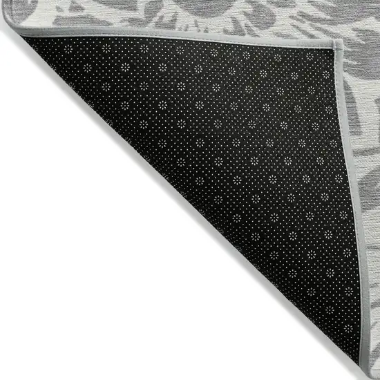 Gray and Ivory Floral Washable Non Skid Indoor Outdoor Runner Rug Photo 6