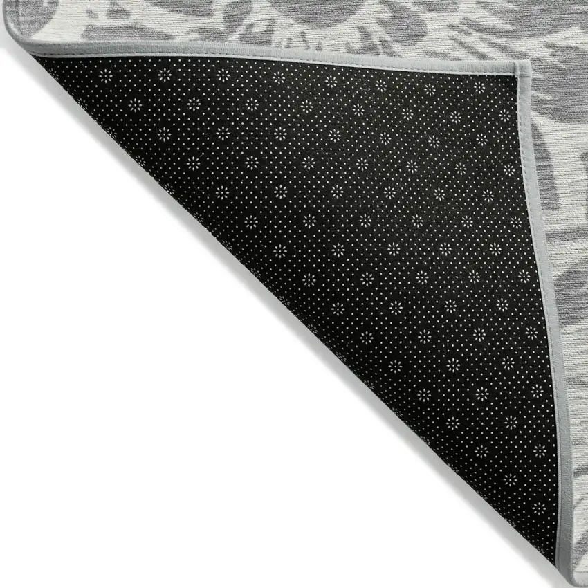 Gray and Ivory Floral Washable Non Skid Indoor Outdoor Runner Rug Photo 6