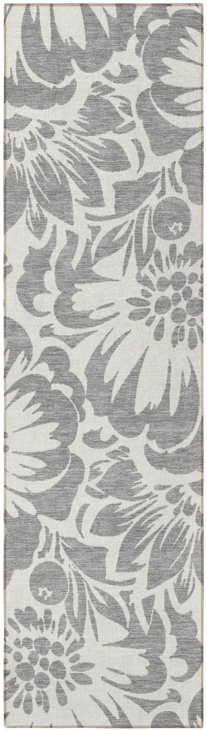 Gray and Ivory Floral Washable Non Skid Indoor Outdoor Runner Rug Photo 4