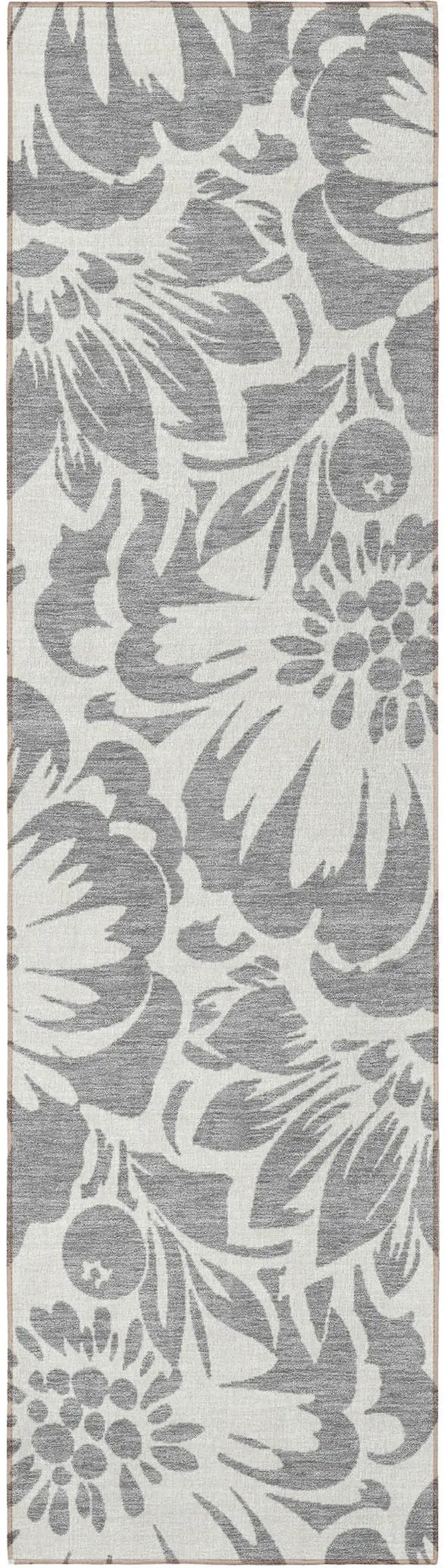 Gray and Ivory Floral Washable Non Skid Indoor Outdoor Runner Rug Photo 5