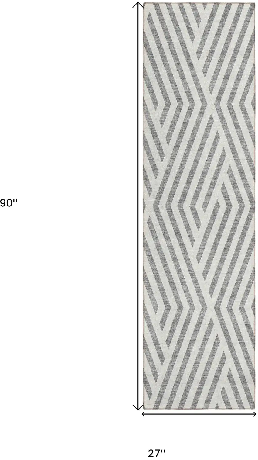 Gray and Ivory Geometric Washable Non Skid Indoor Outdoor Runner Rug Photo 9