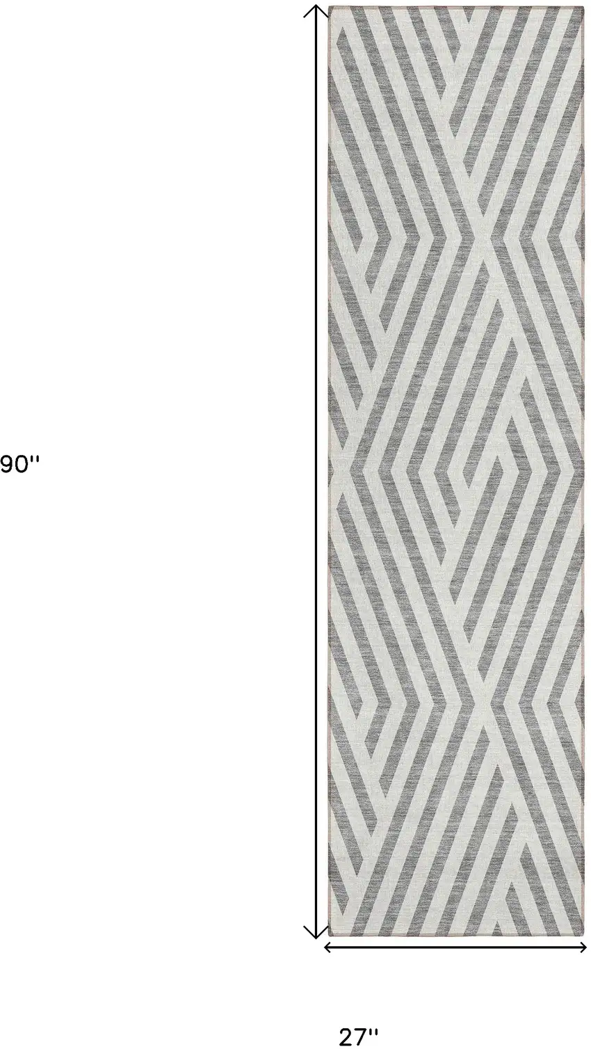 Gray and Ivory Geometric Washable Non Skid Indoor Outdoor Runner Rug Photo 9