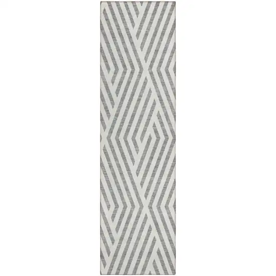 Gray and Ivory Geometric Washable Non Skid Indoor Outdoor Runner Rug Photo 1