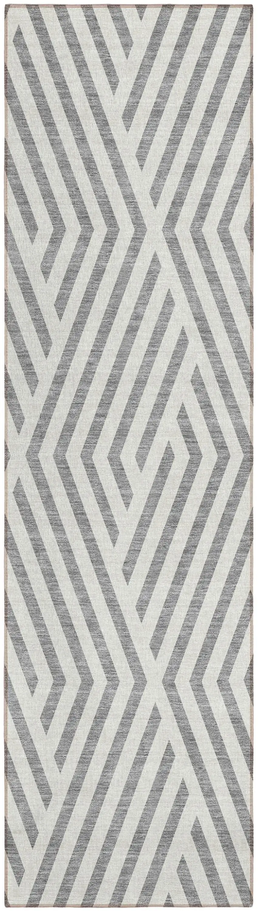 Gray and Ivory Geometric Washable Non Skid Indoor Outdoor Runner Rug Photo 1