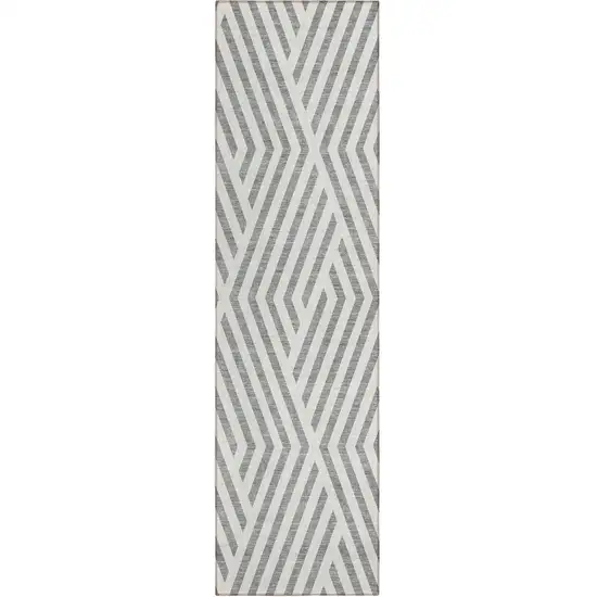Gray and Ivory Geometric Washable Non Skid Indoor Outdoor Runner Rug Photo 1