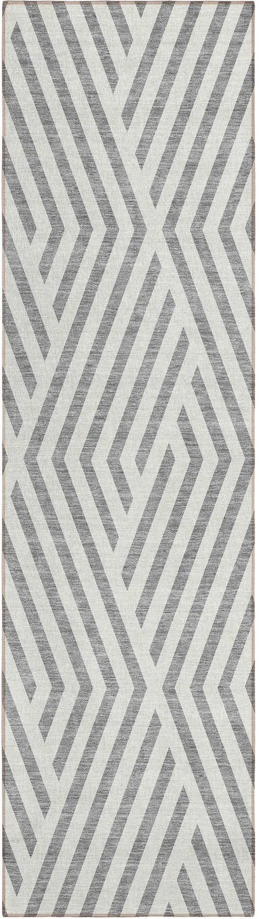 Gray and Ivory Geometric Washable Non Skid Indoor Outdoor Runner Rug Photo 1