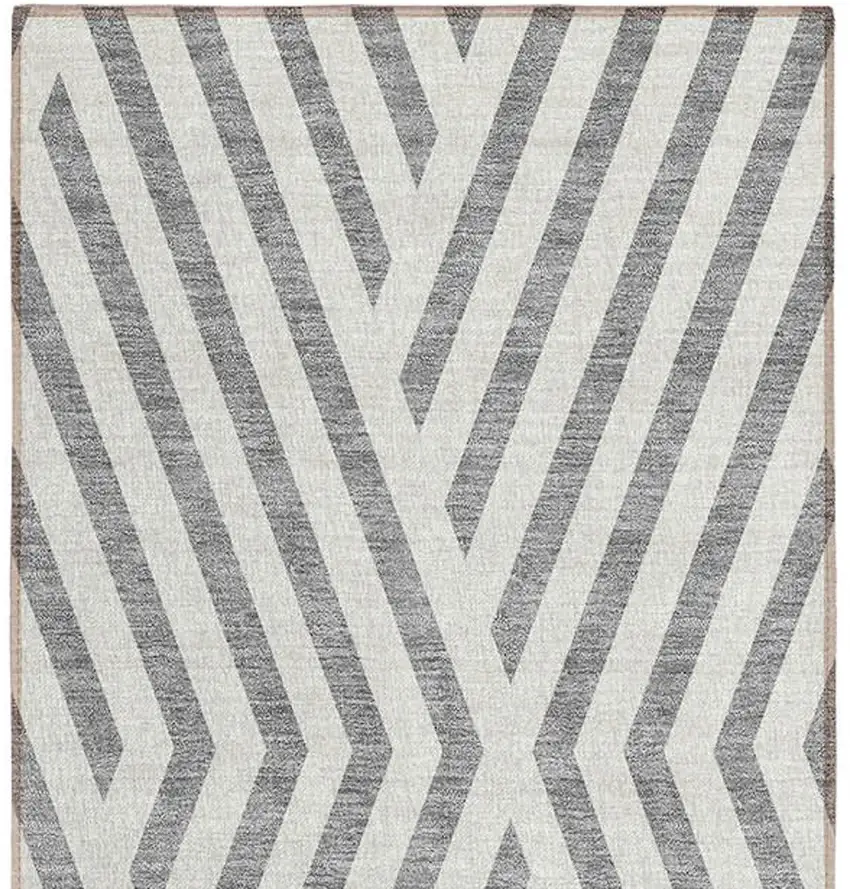 Gray and Ivory Geometric Washable Non Skid Indoor Outdoor Runner Rug Photo 6