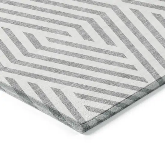 8' Gray And Ivory Geometric Washable Indoor Outdoor Runner Rug Photo 4