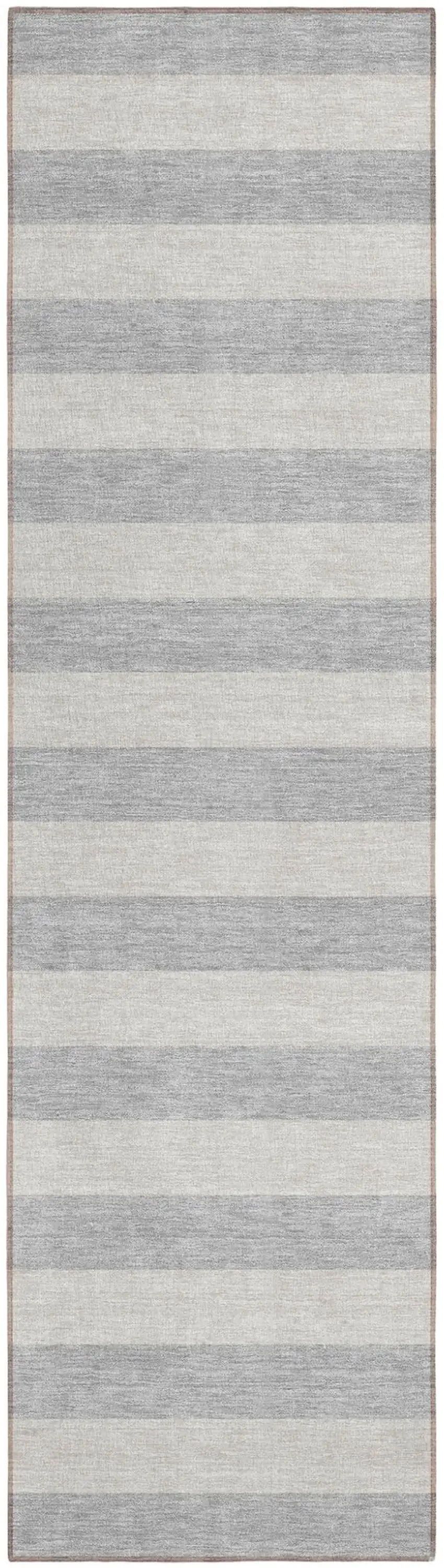 8' Runner Gray and Ivory Striped Washable Non Skid Indoor Outdoor Runner Rug Photo 2