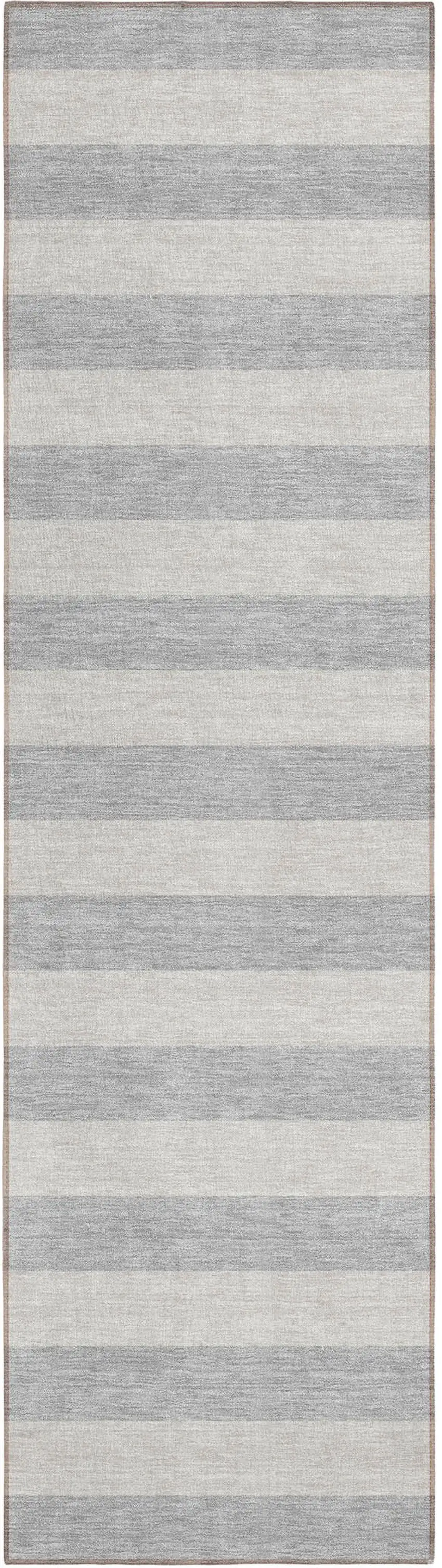 8' Runner Gray and Ivory Striped Washable Non Skid Indoor Outdoor Runner Rug Photo 2