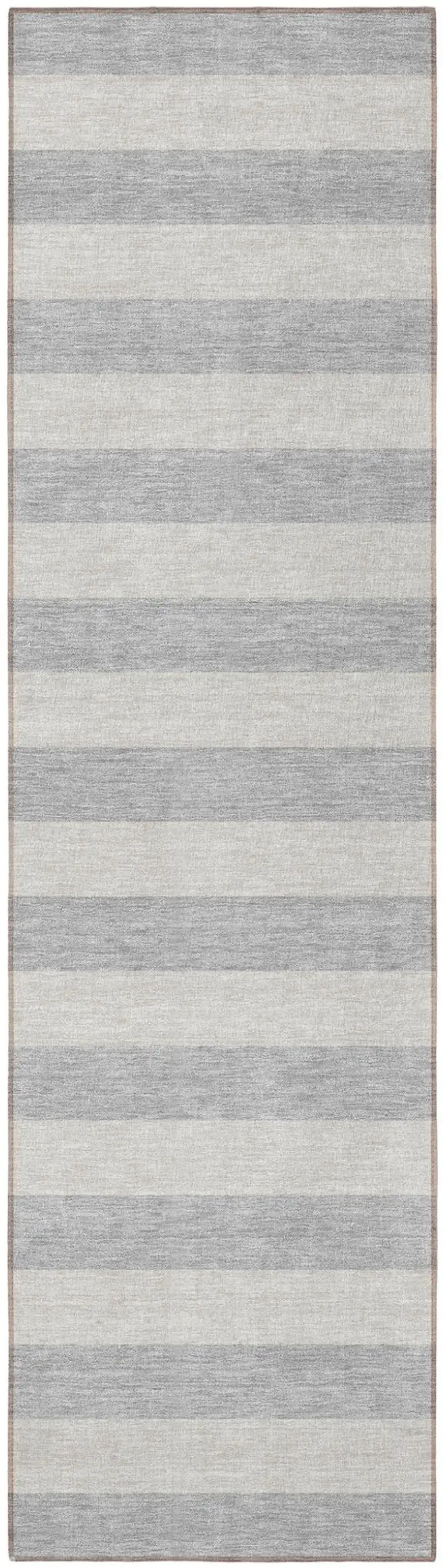 Gray and Ivory Striped Washable Non Skid Indoor Outdoor Runner Rug Photo 4
