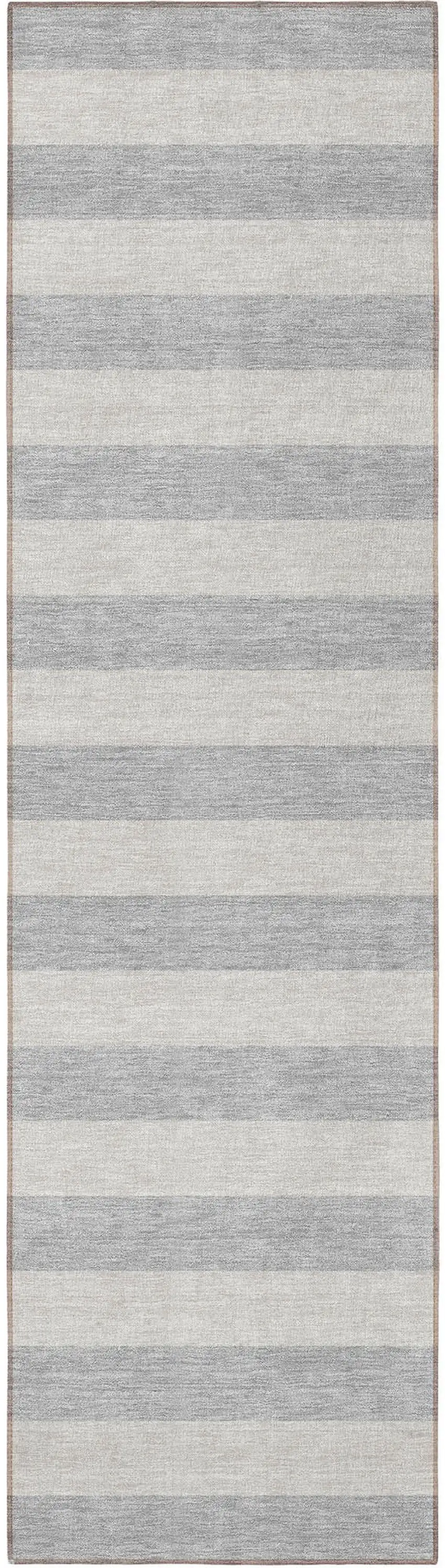 Gray and Ivory Striped Washable Non Skid Indoor Outdoor Runner Rug Photo 4
