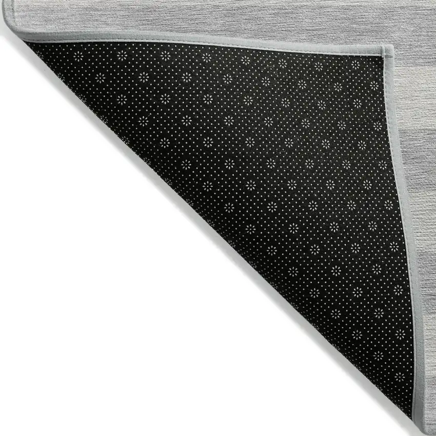 Gray and Ivory Striped Washable Non Skid Indoor Outdoor Runner Rug Photo 6