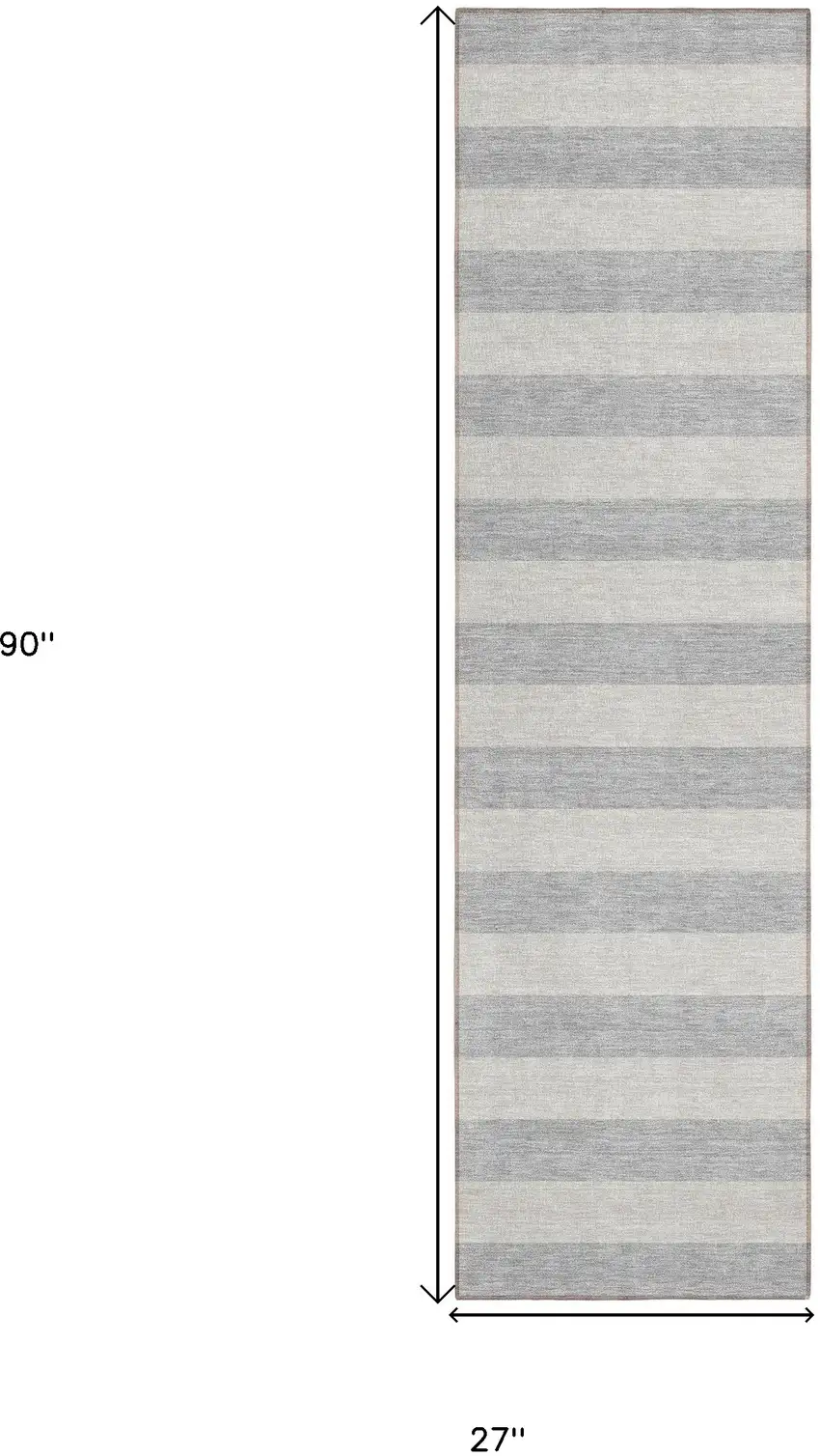 8' Runner Gray and Ivory Striped Washable Non Skid Indoor Outdoor Runner Rug Photo 3