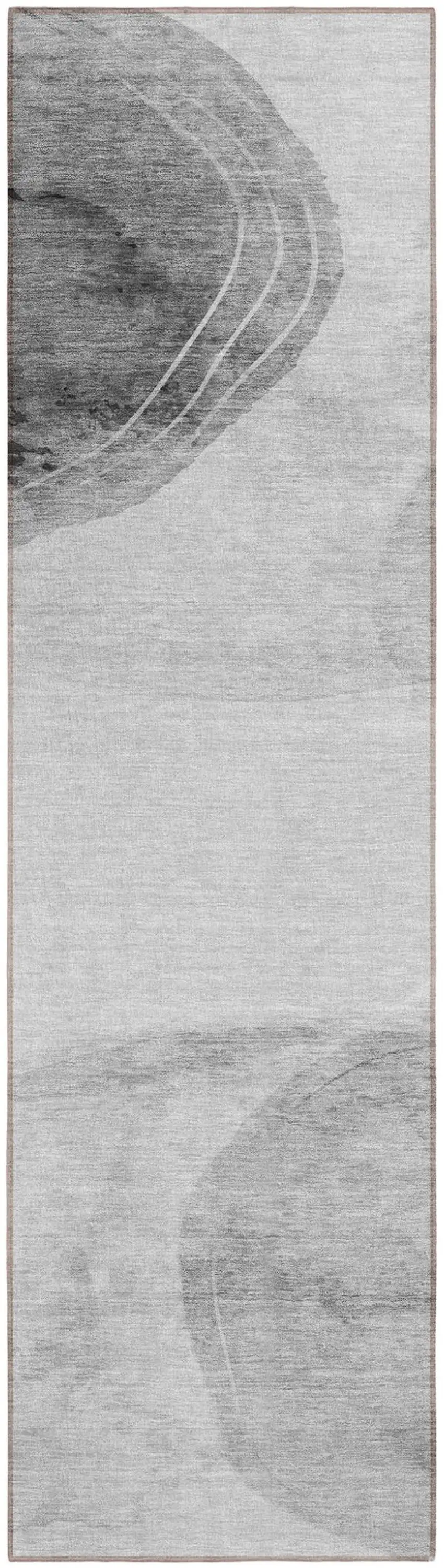 Gray and Light Gray Abstract Washable Non Skid Indoor Outdoor Runner Rug Photo 2