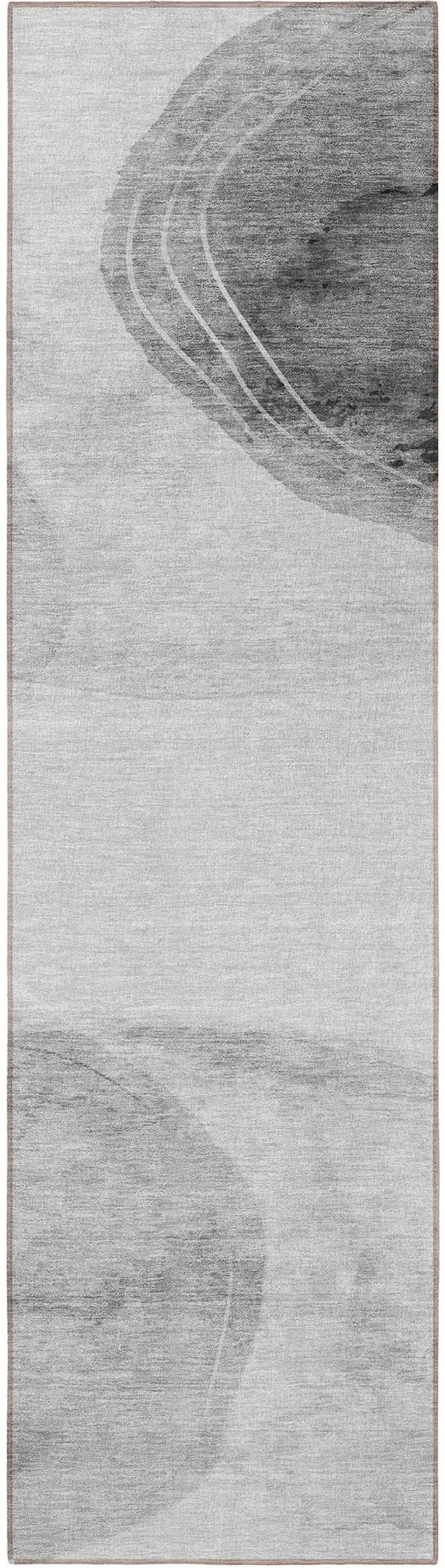 Gray and Light Gray Abstract Washable Non Skid Indoor Outdoor Runner Rug Photo 4