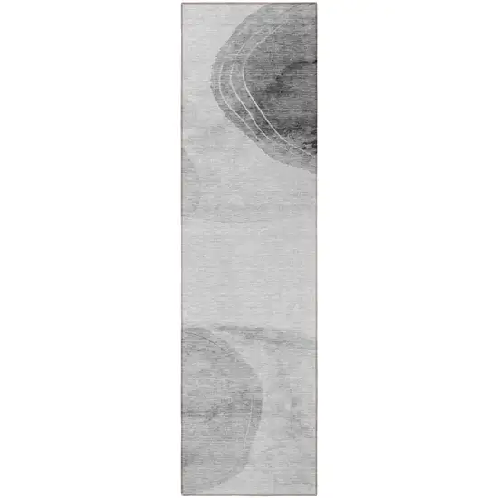 Gray and Light Gray Abstract Washable Non Skid Indoor Outdoor Runner Rug Photo 5