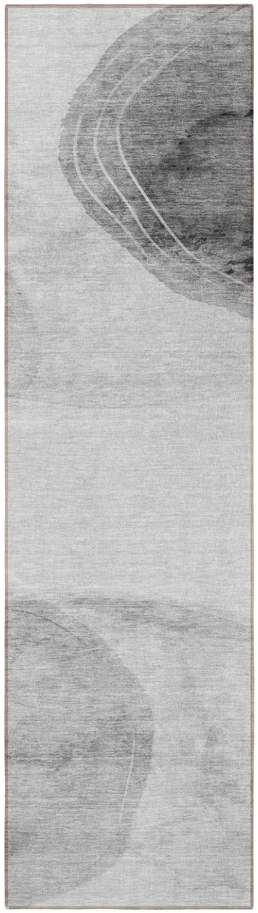 Gray and Light Gray Abstract Washable Non Skid Indoor Outdoor Runner Rug Photo 5