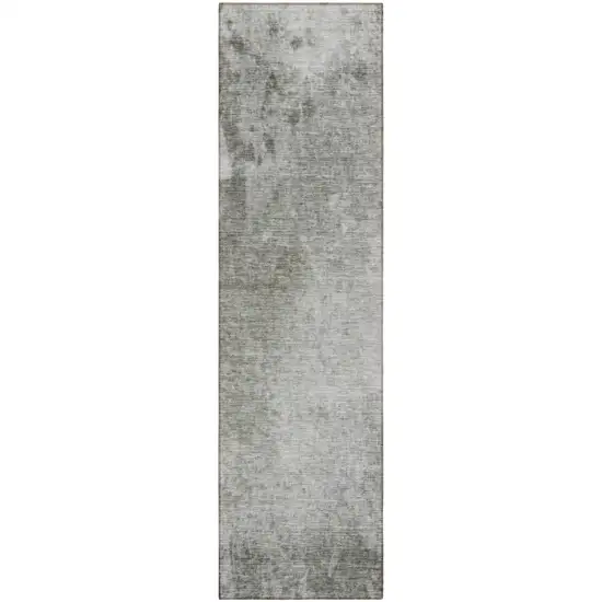 8' Runner Gray and Off White Abstract Washable Non Skid Indoor Outdoor Runner Rug Photo 2