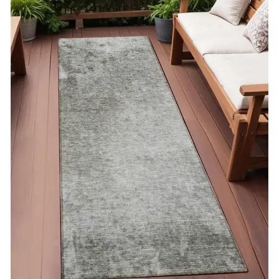 8' Gray And Off White Abstract Washable Indoor Outdoor Runner Rug Photo 1