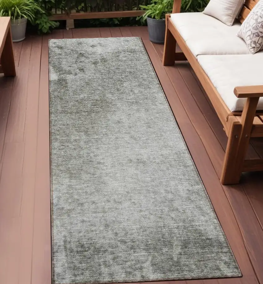 8' Gray And Off White Abstract Washable Indoor Outdoor Runner Rug Photo 1