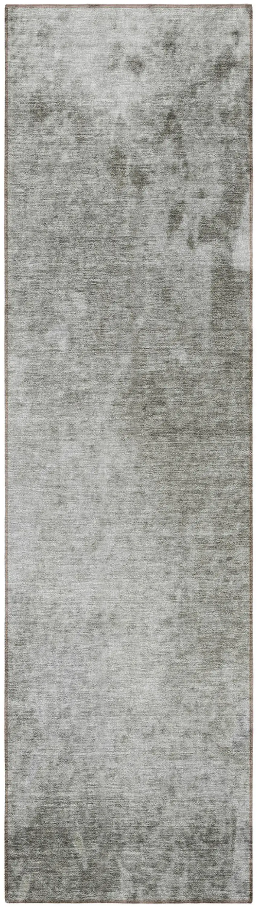 Gray and Off White Abstract Washable Non Skid Indoor Outdoor Runner Rug Photo 5