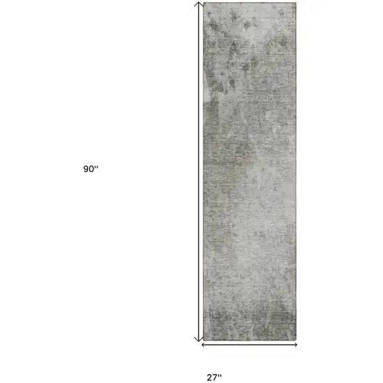 Gray and Off White Abstract Washable Non Skid Indoor Outdoor Runner Rug Photo 3