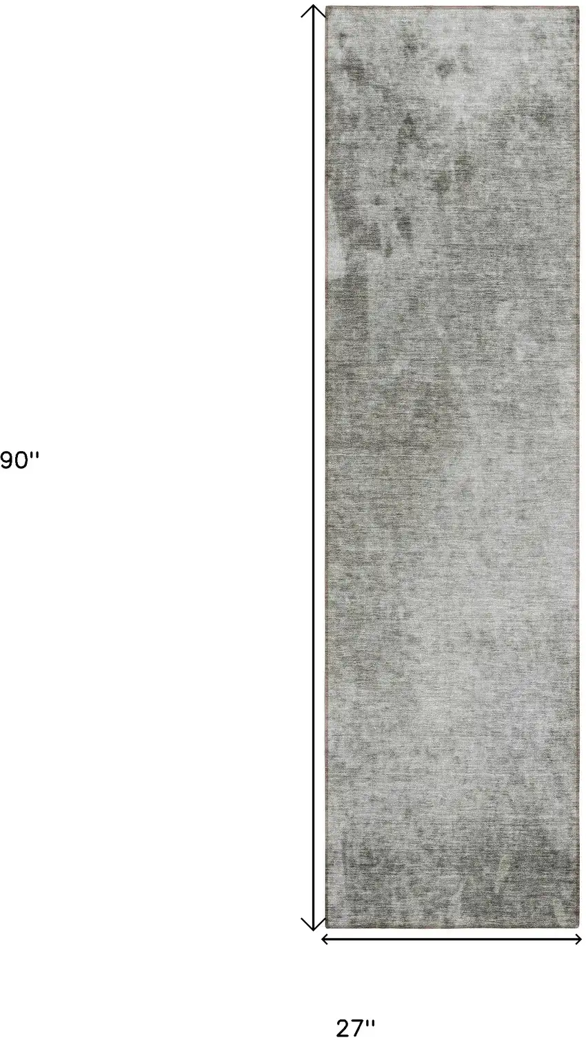 Gray and Off White Abstract Washable Non Skid Indoor Outdoor Runner Rug Photo 3