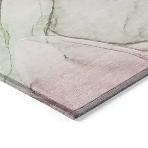 Photo of 8' Runner Gray and Pink Abstract Washable Non Skid Indoor Outdoor Runner Rug
