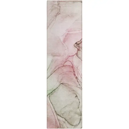 Gray and Pink Abstract Washable Non Skid Indoor Outdoor Runner Rug Photo 2