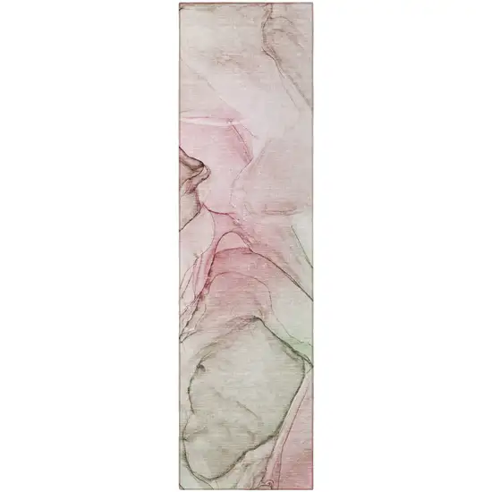 Gray and Pink Abstract Washable Non Skid Indoor Outdoor Runner Rug Photo 4