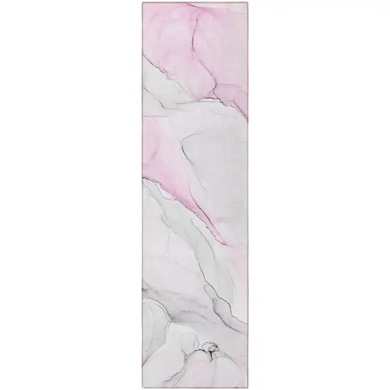 Gray and Pink Abstract Washable Non Skid Indoor Outdoor Runner Rug Photo 4