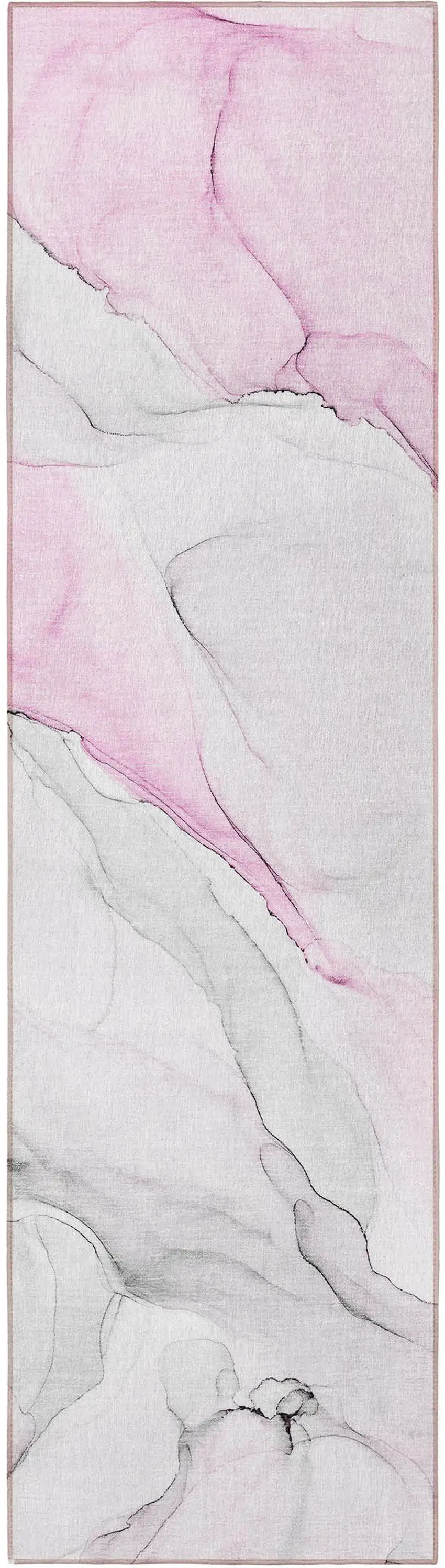 Gray and Pink Abstract Washable Non Skid Indoor Outdoor Runner Rug Photo 4