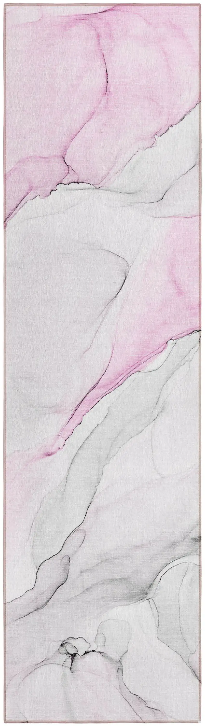8' Runner Gray and Pink Abstract Washable Non Skid Indoor Outdoor Runner Rug Photo 2
